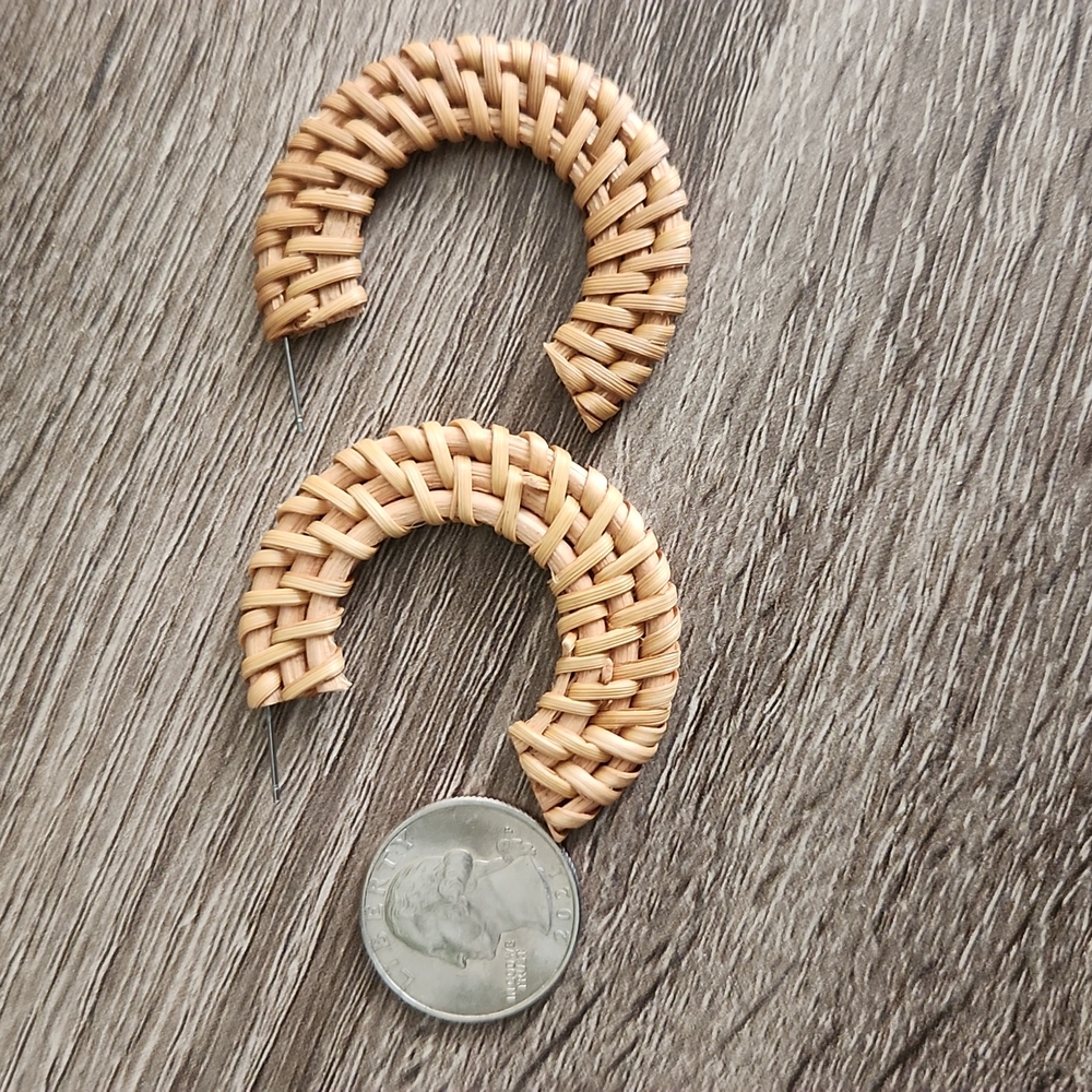 Minimalist Boho Rattan Flat Hoops - Picture 4 of 4